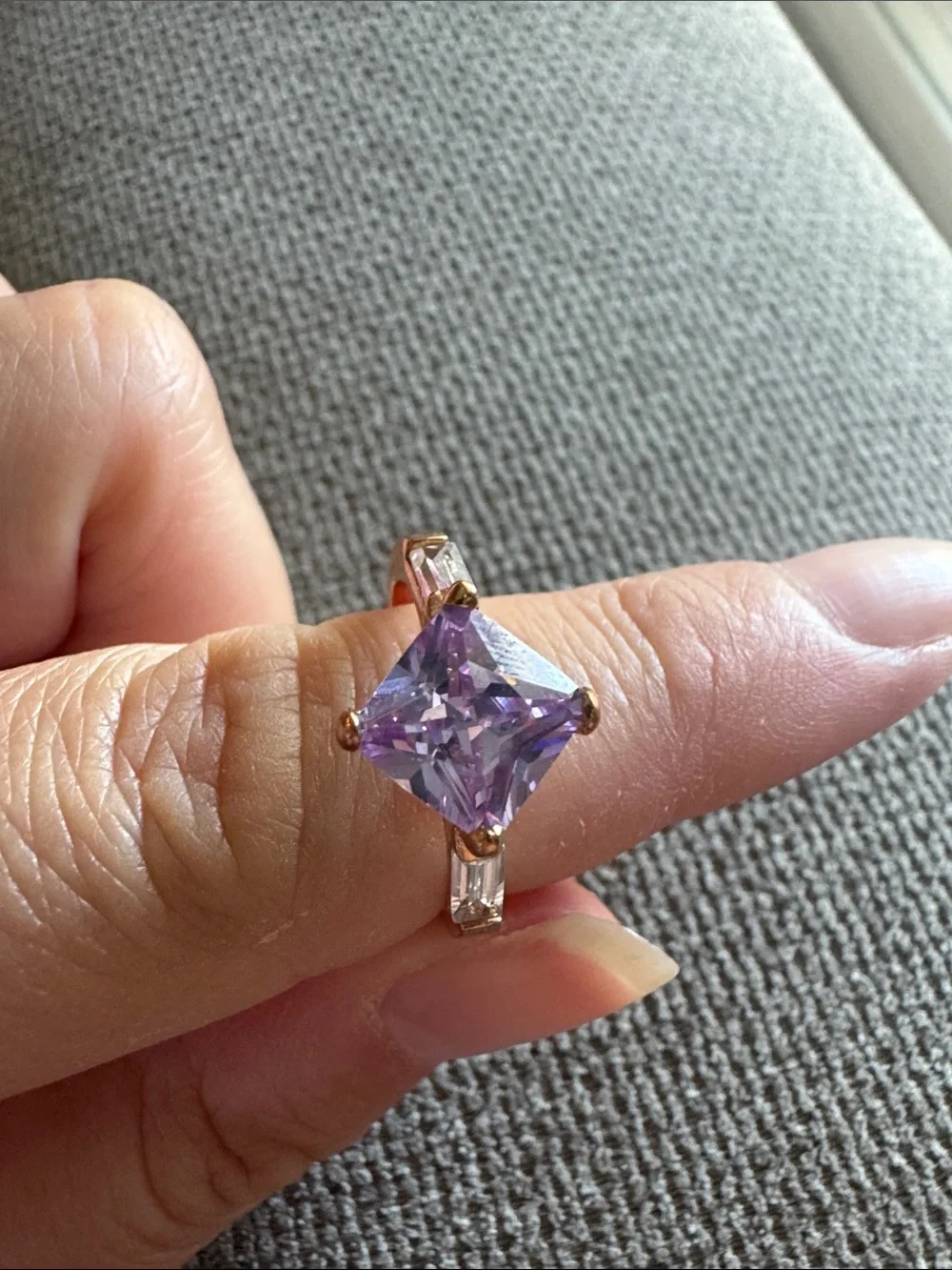 Vintage Lavender Square-Cut Solitaire Ring - Women Jewelry